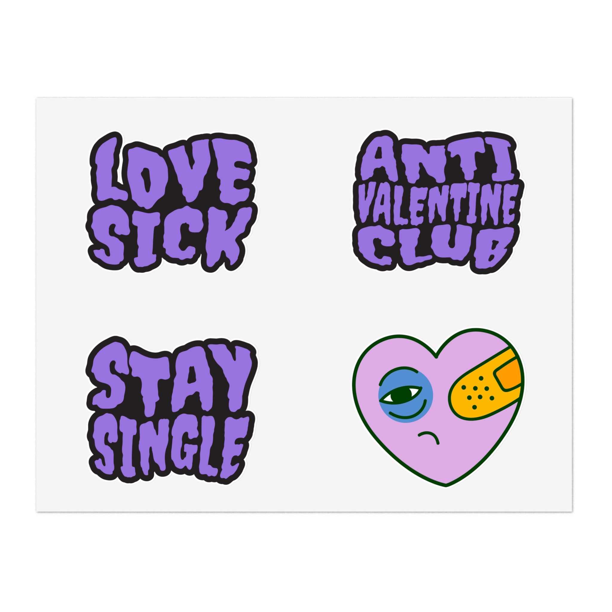 Anti Valentine's Club Sticker Sheet 4 Pack Vinyl Stickers