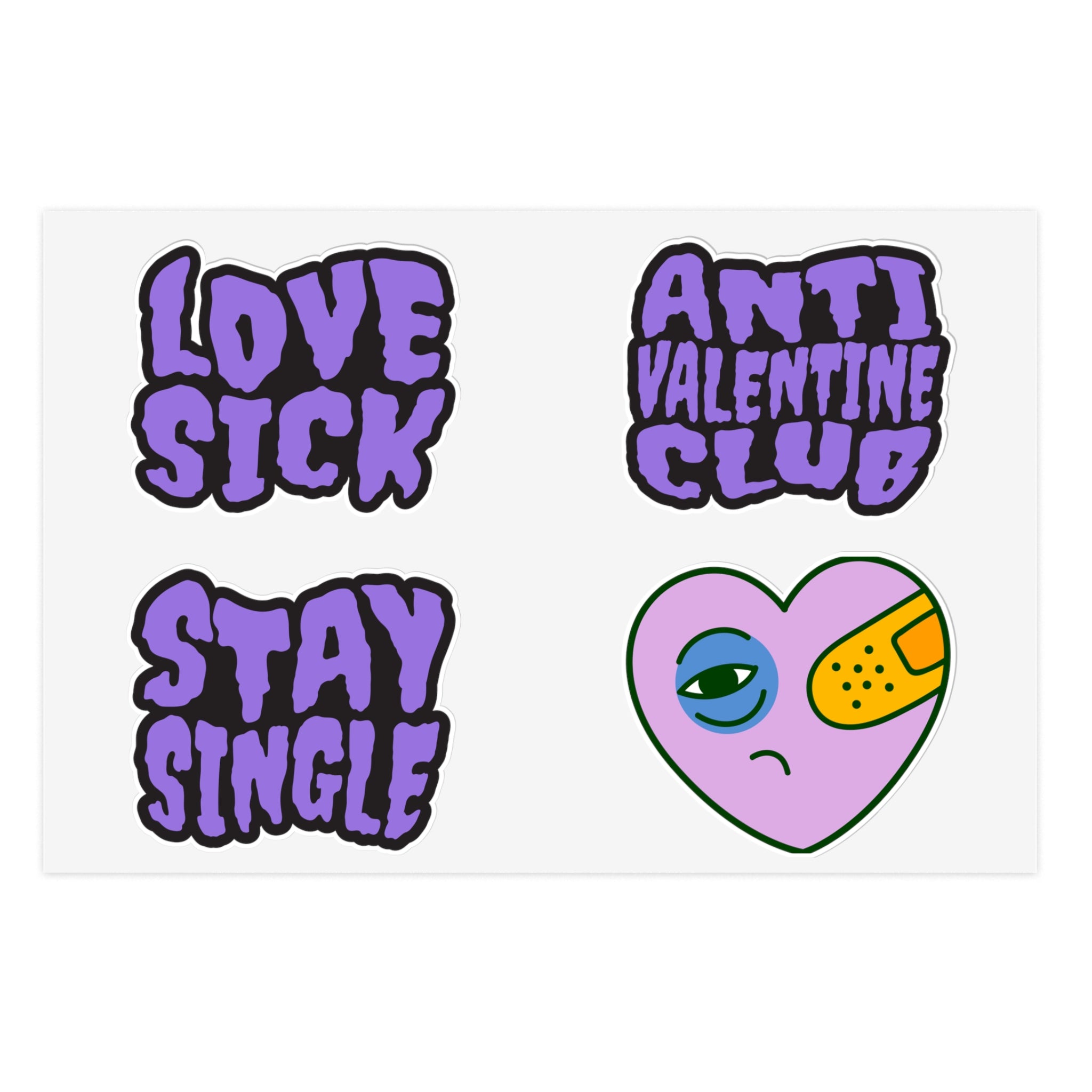 Anti Valentine's Club Sticker Sheet 4 Pack Vinyl Stickers