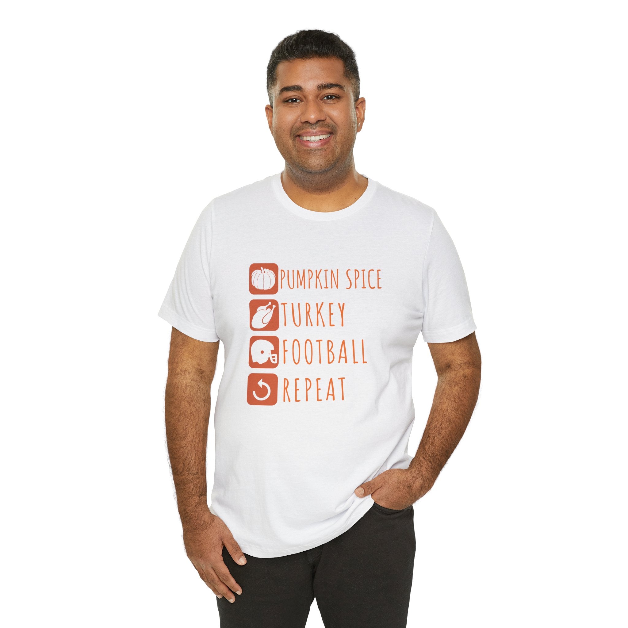 Pumpkin Spice, Turkey, Football, Repeat - Unisex Tee