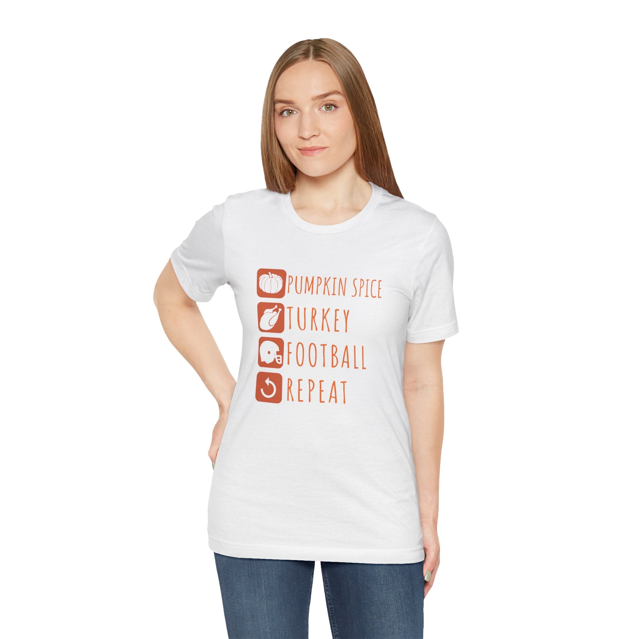 Pumpkin Spice, Turkey, Football, Repeat - Unisex Tee